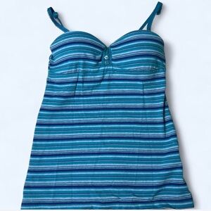 lei Blue & Teal Striped Tankini Top